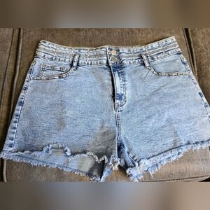 Stretchy Denim Rhinestone Shorts Size 16 XL